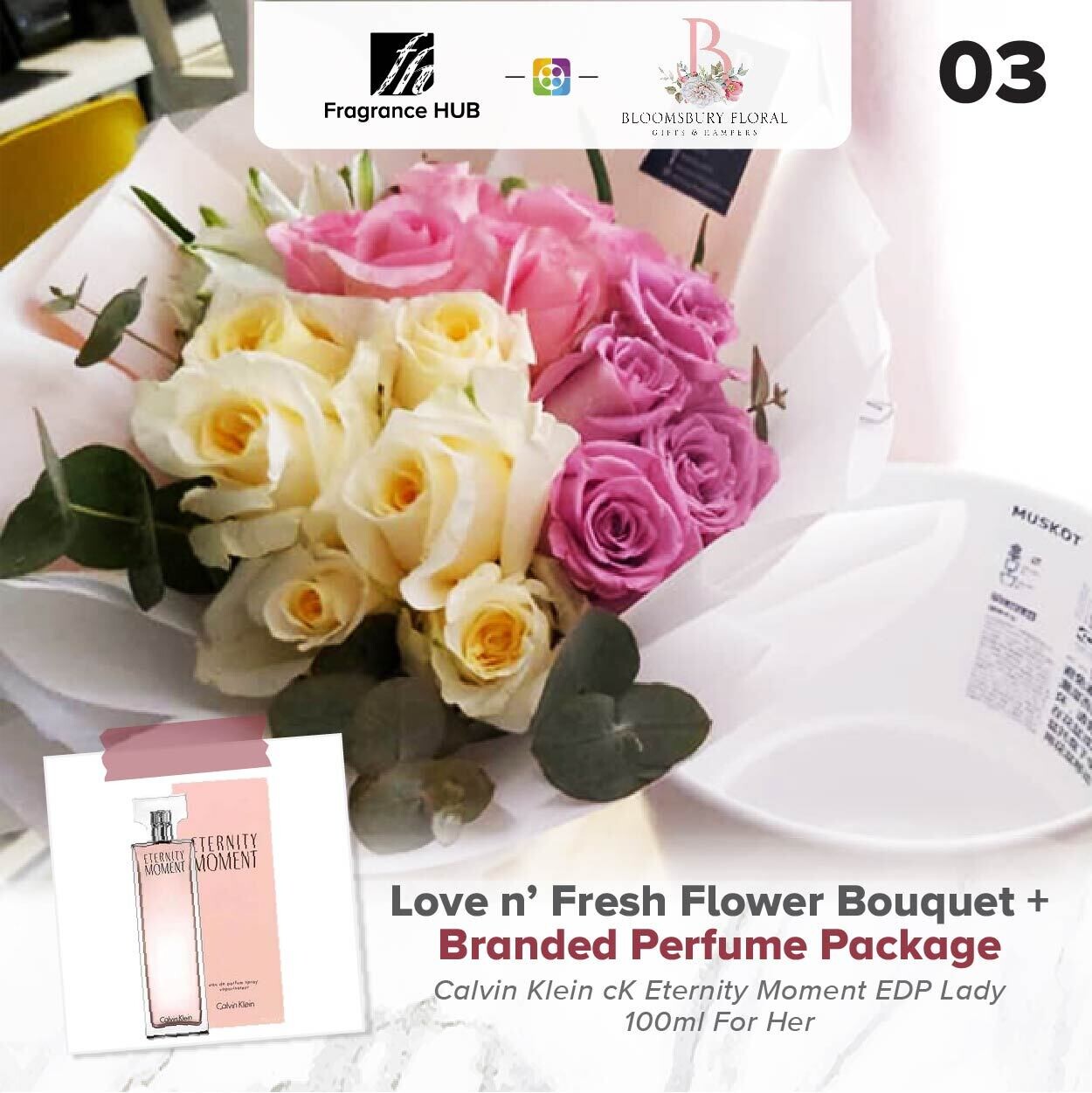 Love n’ Fresh Flower Bouquet + Fragrance Hub Branded Perfume (By: Bloomsbury from Puchong)