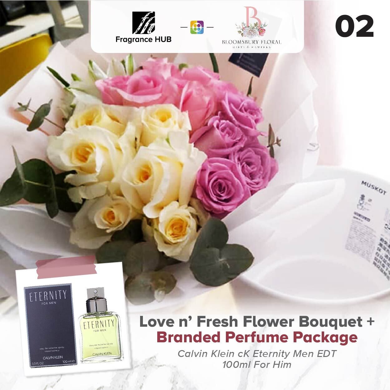 Love n’ Fresh Flower Bouquet + Fragrance Hub Branded Perfume (By: Bloomsbury from Puchong)