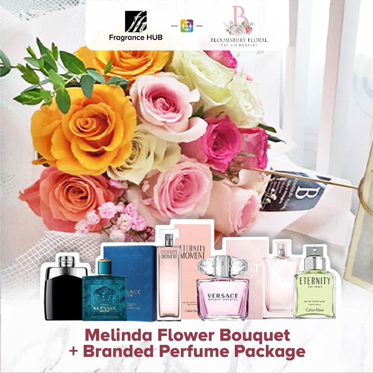 Melinda Flower Bouquet + Fragrance Hub Branded Perfume (By: Bloomsbury from Puchong)