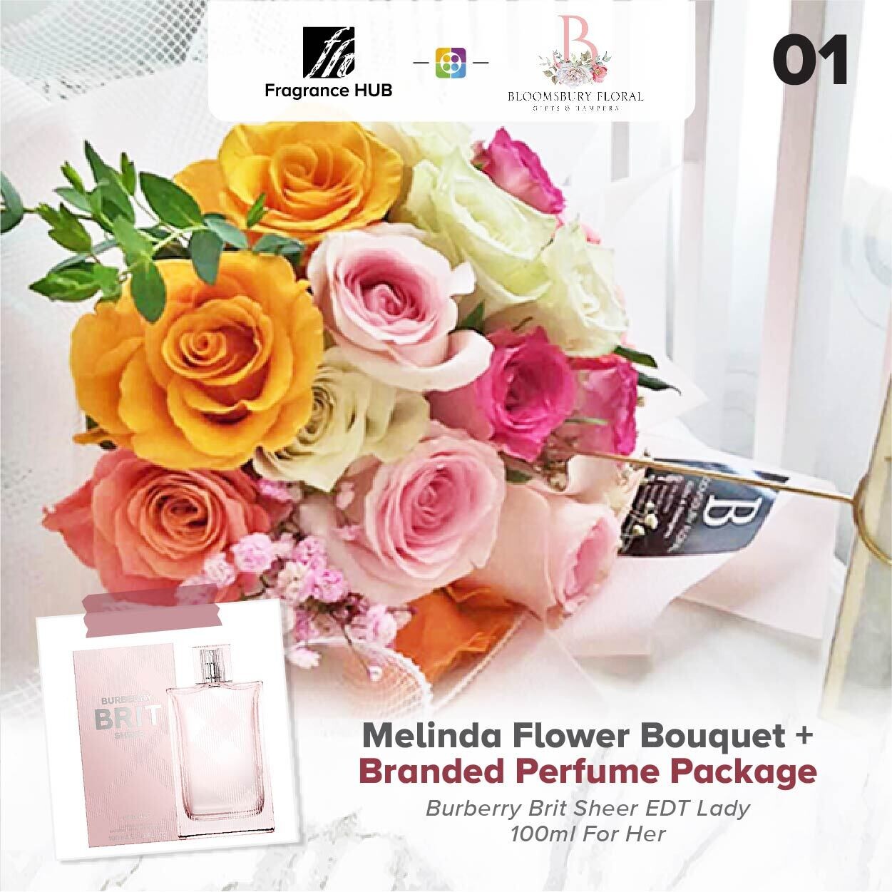 Melinda Flower Bouquet + Fragrance Hub Branded Perfume (By: Bloomsbury from Puchong)