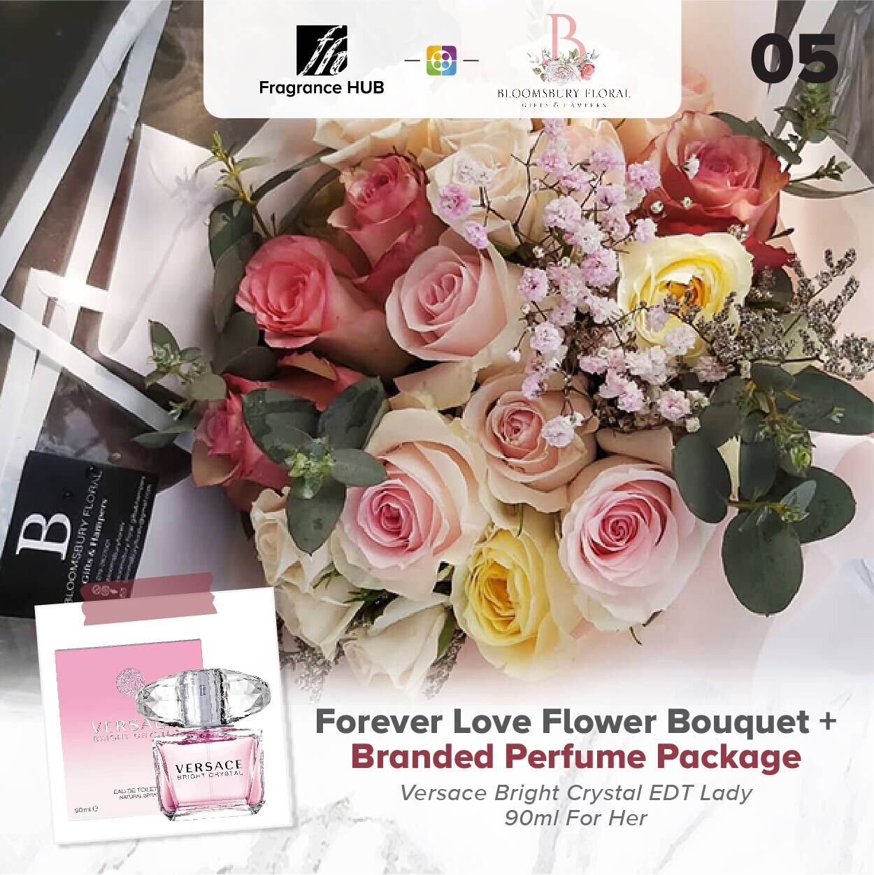 Forever Love Flower Bouquet + Fragrance Hub Branded Perfume (By: Bloomsbury from Puchong)