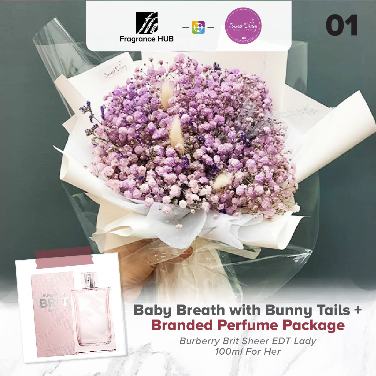Baby Breath with Bunny Tails (S Size)  + Fragrance Hub Branded Perfume (By: Sweet Diary from Puchong)