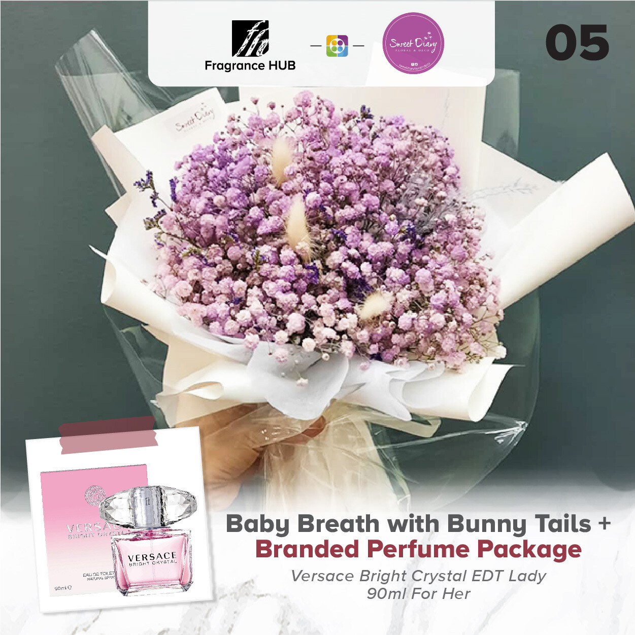 Baby Breath with Bunny Tails (S Size)  + Fragrance Hub Branded Perfume (By: Sweet Diary from Puchong)
