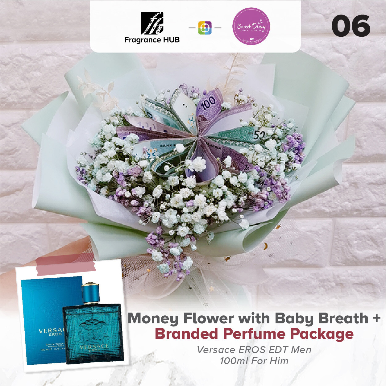 Money Flower and Baby Breath + Fragrance Hub Branded Perfume (By: Sweet Diary from Puchong)
