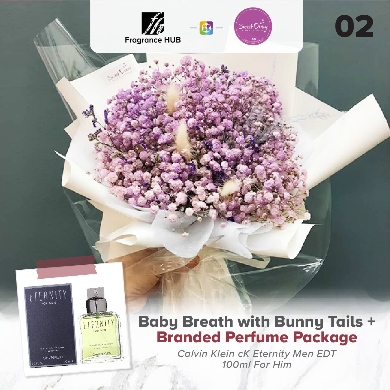 Baby Breath with Bunny Tails (S Size)  + Fragrance Hub Branded Perfume (By: Sweet Diary from Puchong)