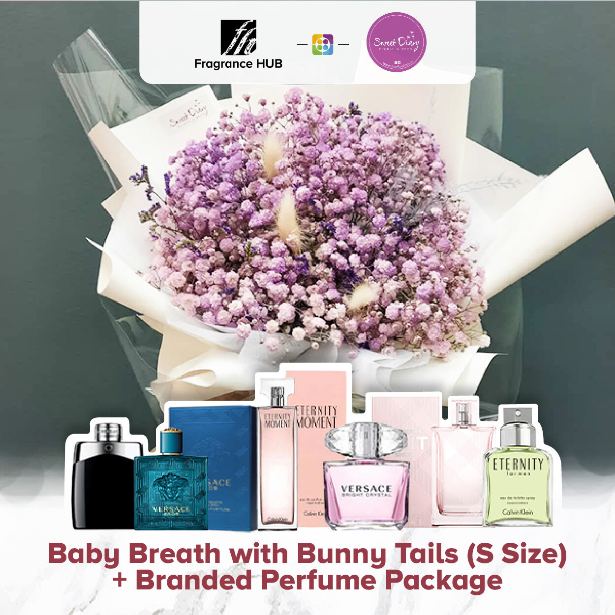 Baby Breath with Bunny Tails (S Size)  + Fragrance Hub Branded Perfume (By: Sweet Diary from Puchong)