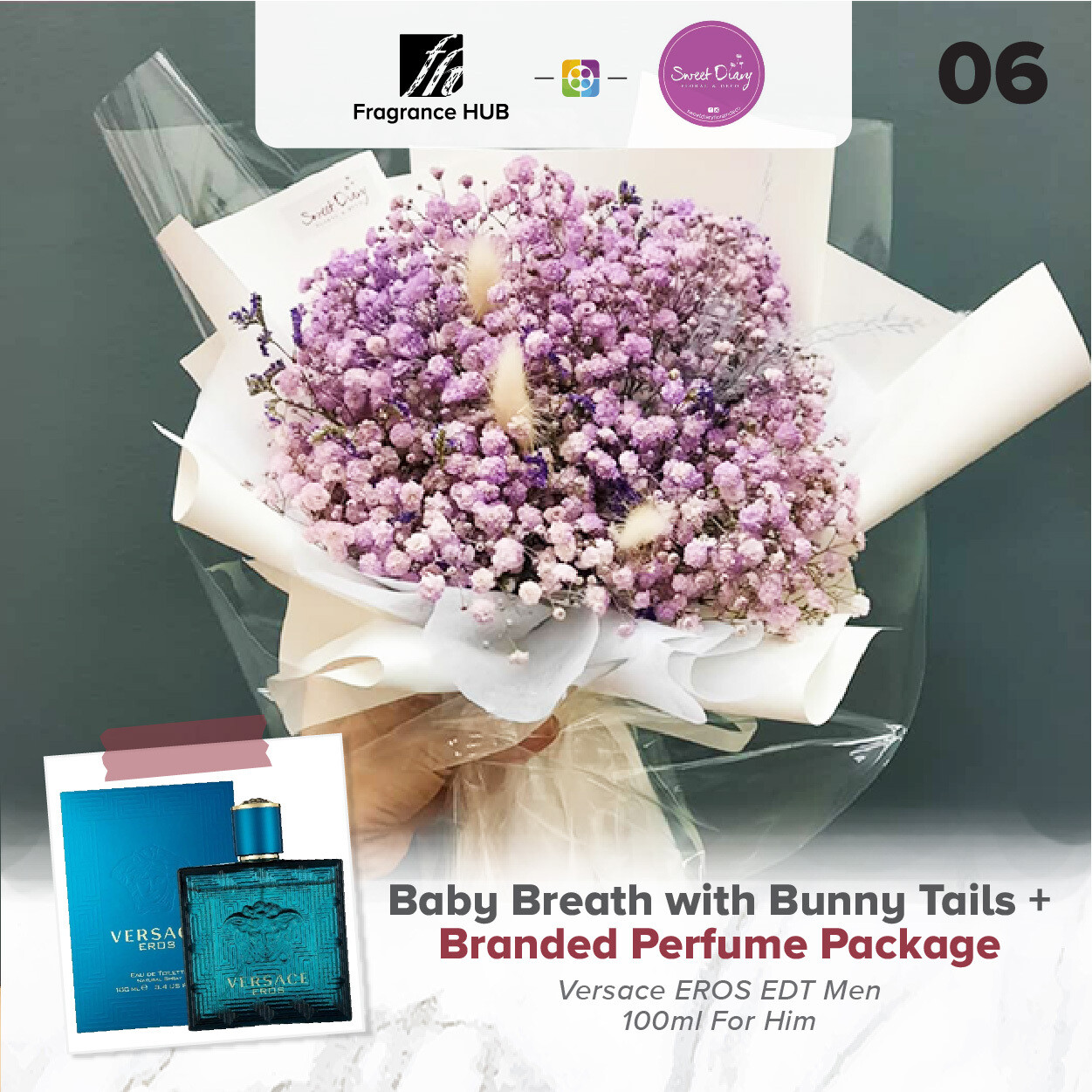 Baby Breath with Bunny Tails (S Size)  + Fragrance Hub Branded Perfume (By: Sweet Diary from Puchong)
