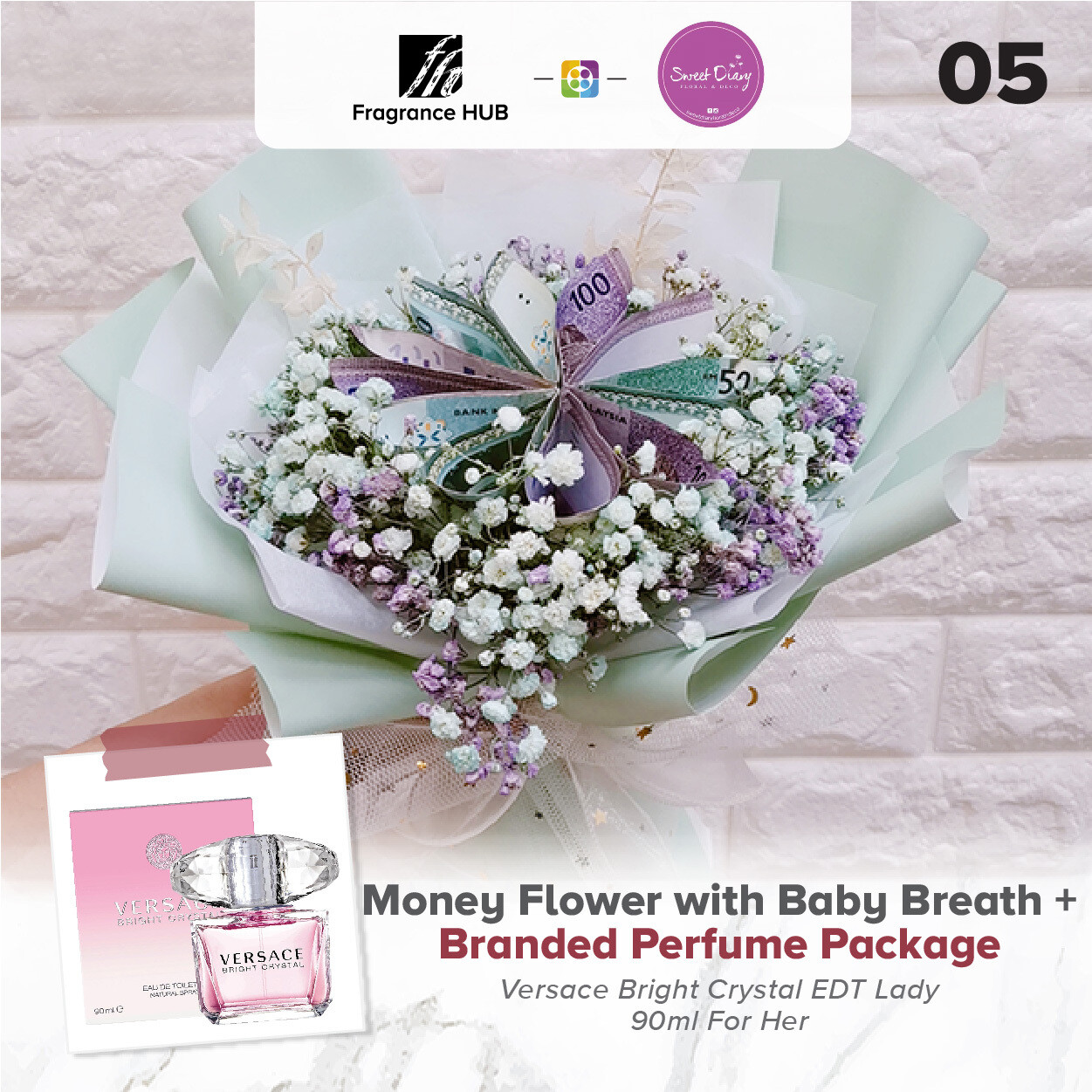 Money Flower and Baby Breath + Fragrance Hub Branded Perfume (By: Sweet Diary from Puchong)