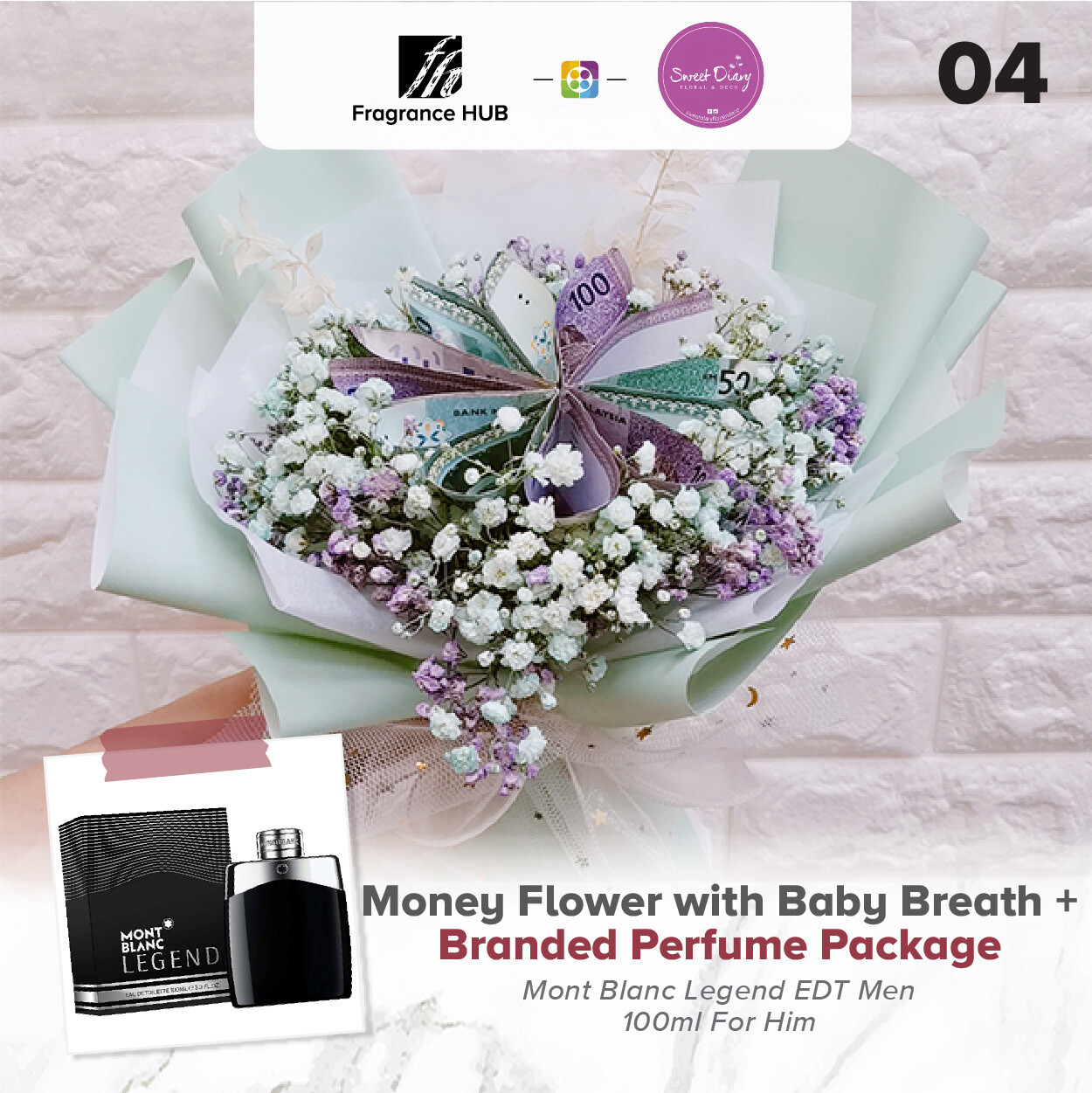 Money Flower and Baby Breath + Fragrance Hub Branded Perfume (By: Sweet Diary from Puchong)