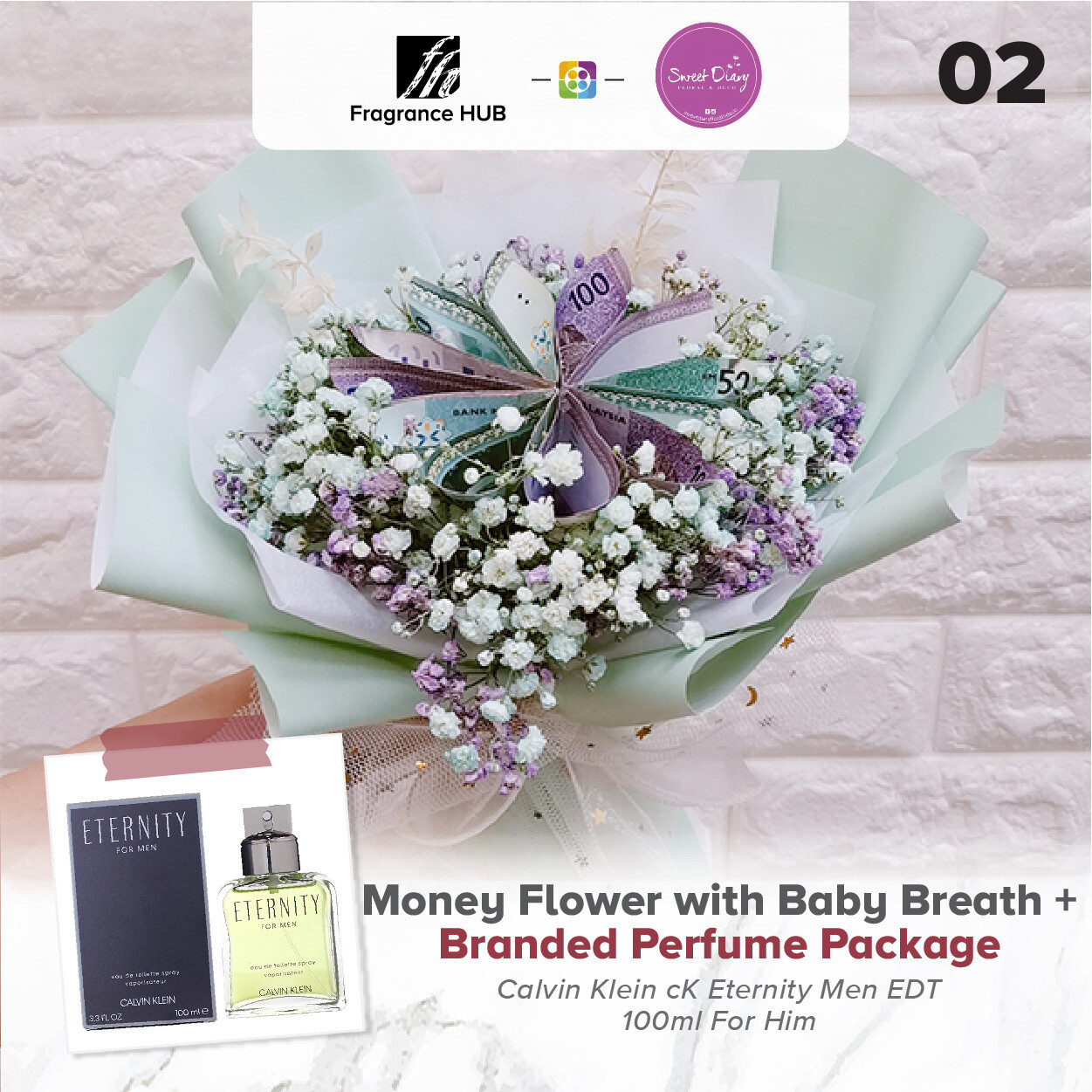 Money Flower and Baby Breath + Fragrance Hub Branded Perfume (By: Sweet Diary from Puchong)