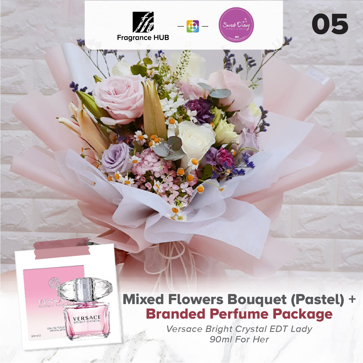 Mixed Flowers Bouquet (Pastel)  + Fragrance Hub Branded Perfume (By: Sweet Diary from Puchong)