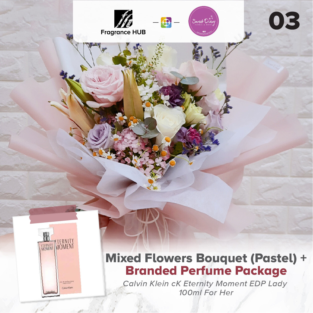 Mixed Flowers Bouquet (Pastel)  + Fragrance Hub Branded Perfume (By: Sweet Diary from Puchong)