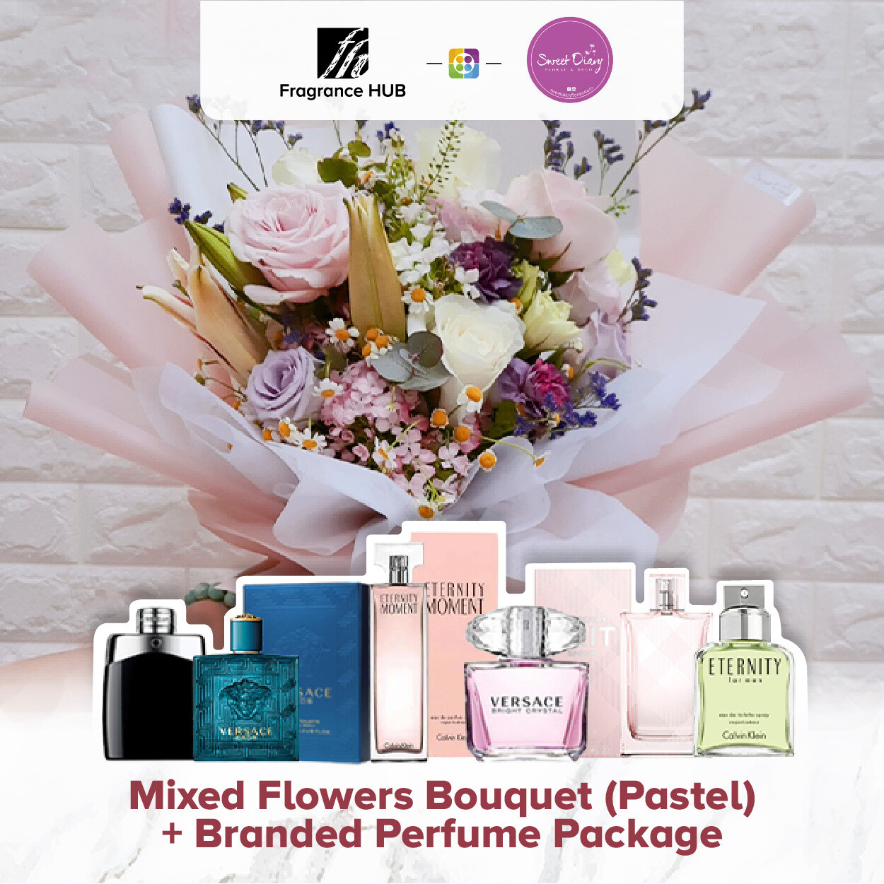 Mixed Flowers Bouquet (Pastel)  + Fragrance Hub Branded Perfume (By: Sweet Diary from Puchong)