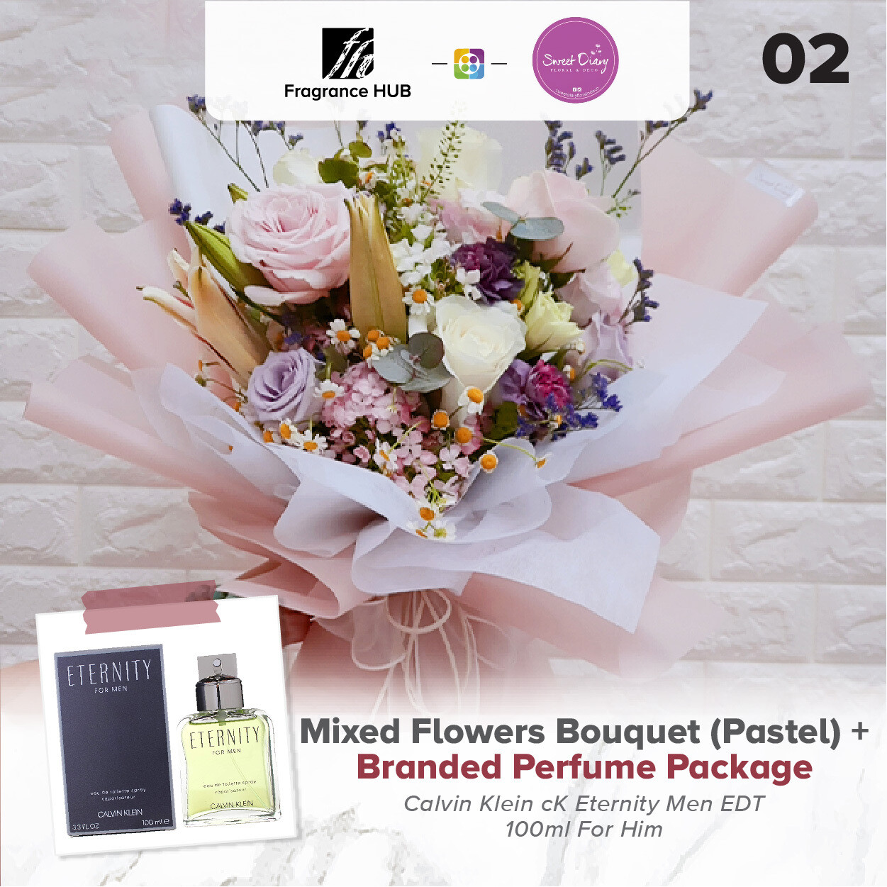 Mixed Flowers Bouquet (Pastel)  + Fragrance Hub Branded Perfume (By: Sweet Diary from Puchong)