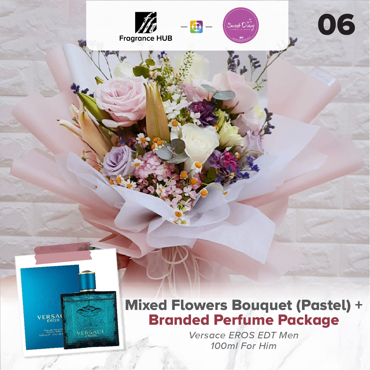 Mixed Flowers Bouquet (Pastel)  + Fragrance Hub Branded Perfume (By: Sweet Diary from Puchong)