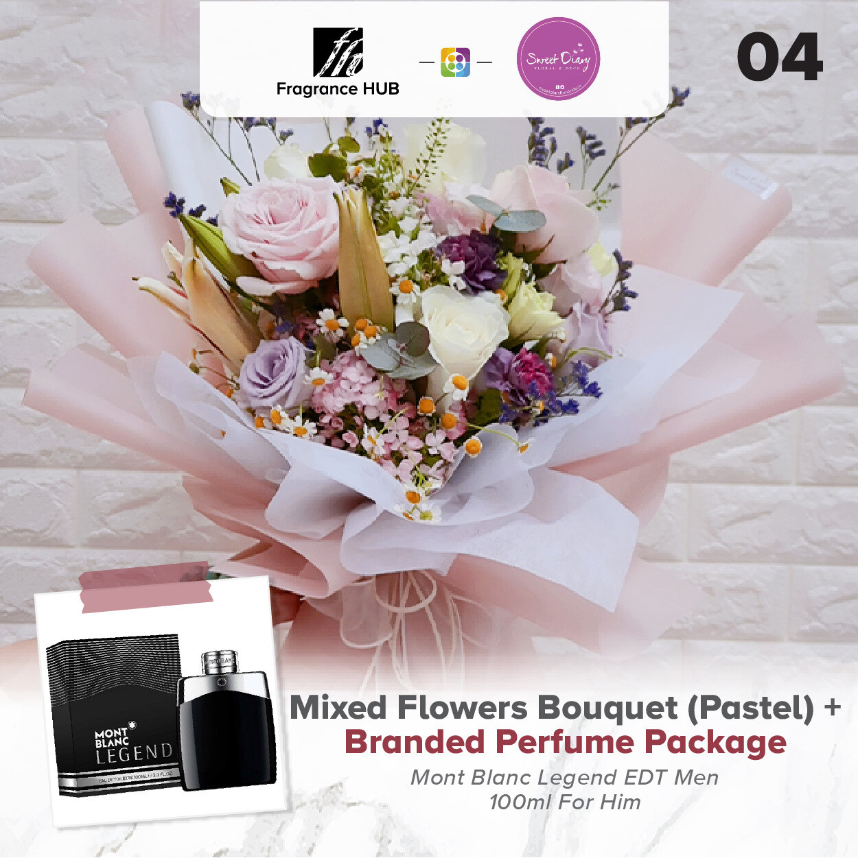 Mixed Flowers Bouquet (Pastel)  + Fragrance Hub Branded Perfume (By: Sweet Diary from Puchong)