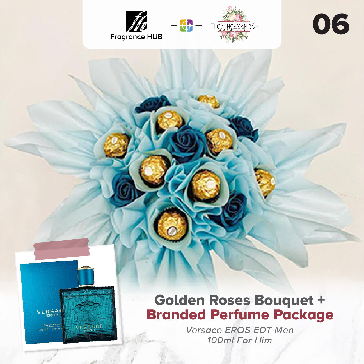 Golden Roses Bouquet + Fragrance Hub Branded Perfume (By: The Bunga Manies from Bintulu)