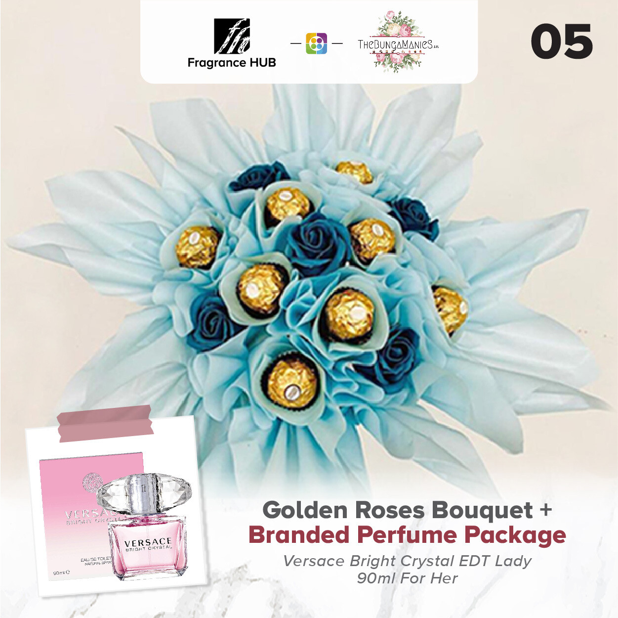 Golden Roses Bouquet + Fragrance Hub Branded Perfume (By: The Bunga Manies from Bintulu)