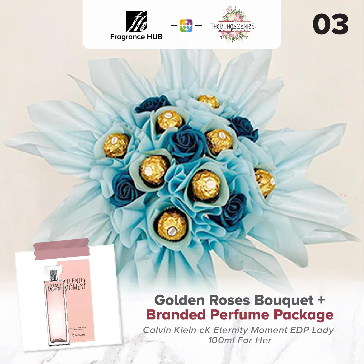 Golden Roses Bouquet + Fragrance Hub Branded Perfume (By: The Bunga Manies from Bintulu)
