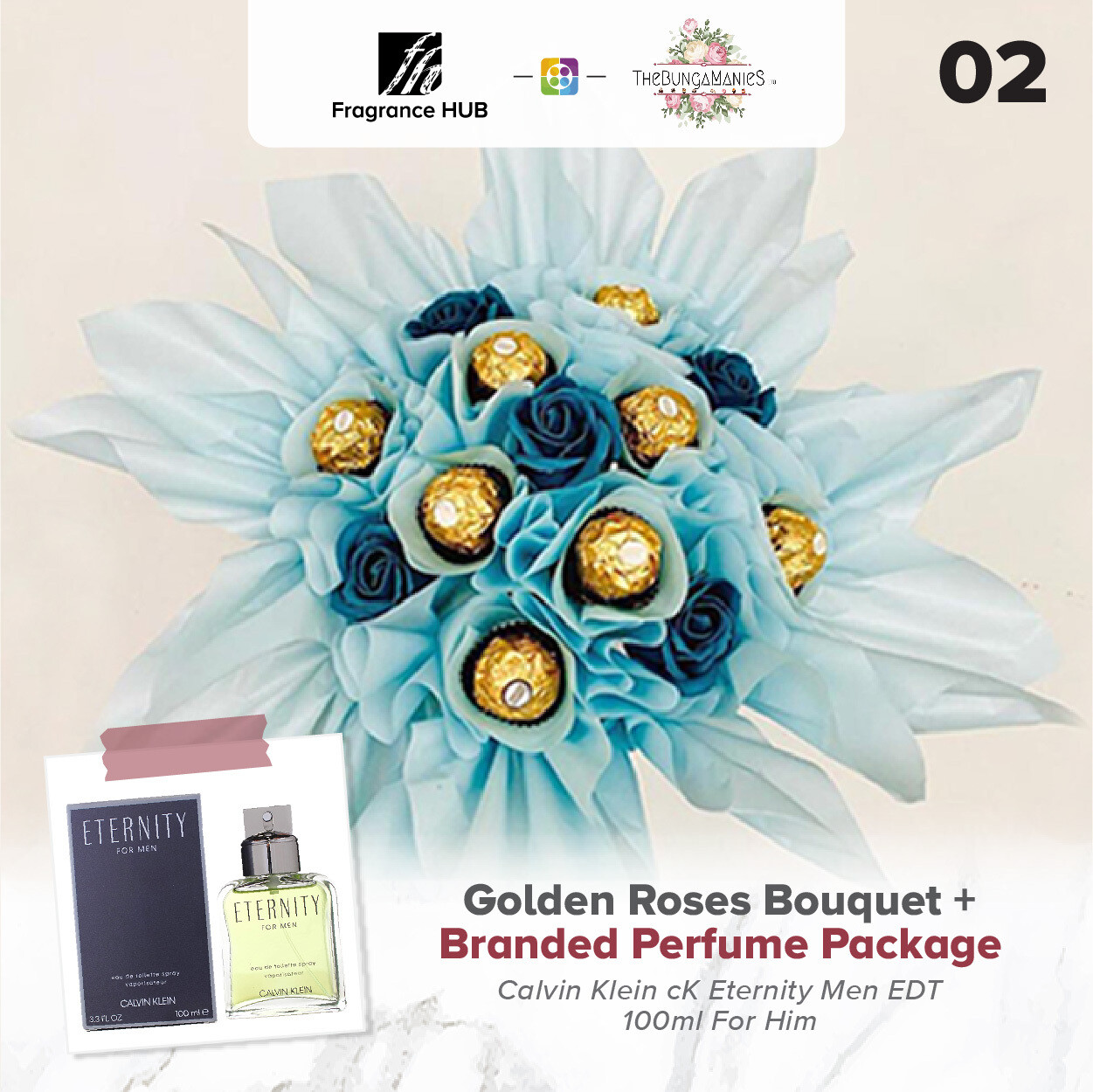 Golden Roses Bouquet + Fragrance Hub Branded Perfume (By: The Bunga Manies from Bintulu)