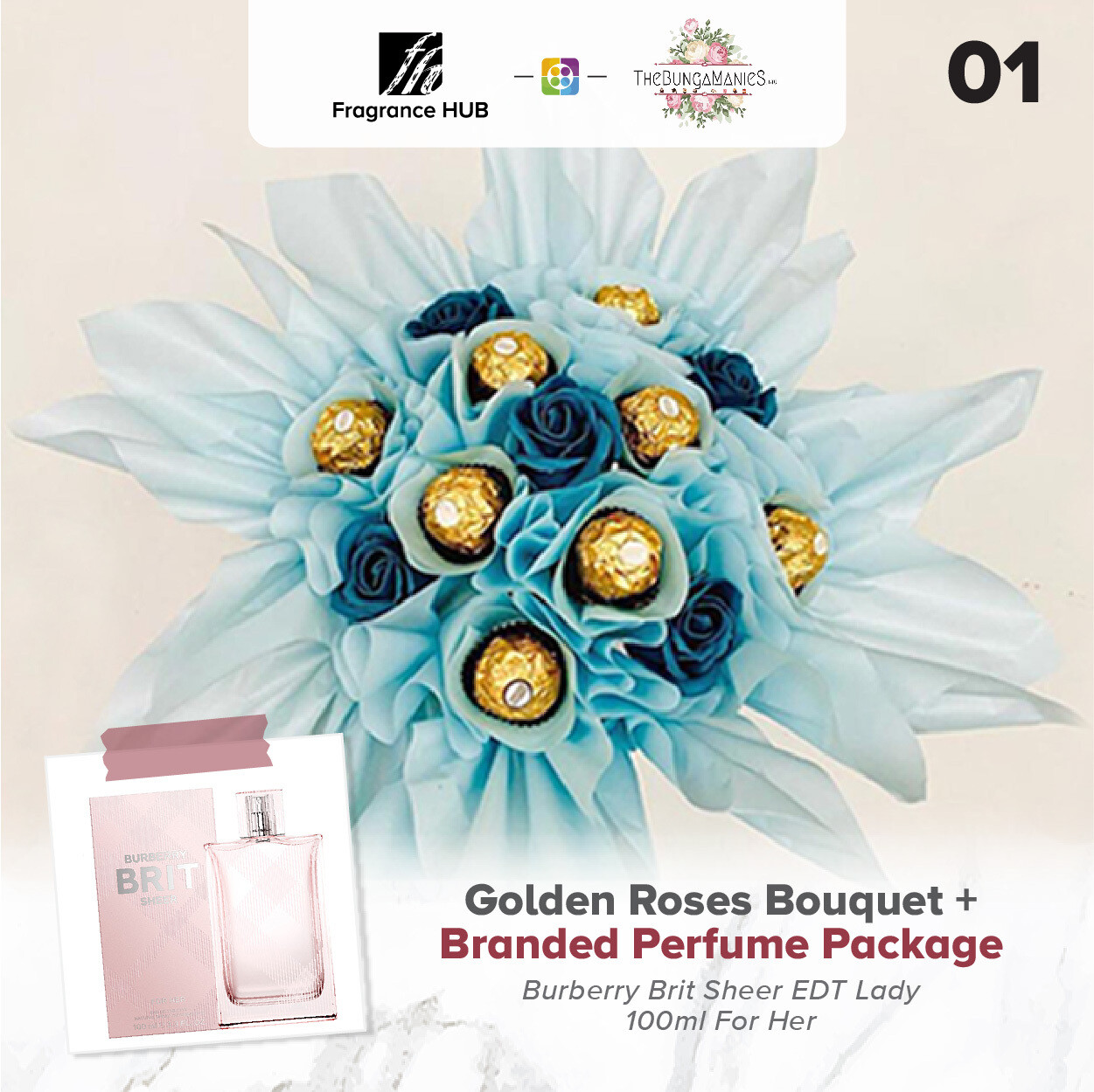Golden Roses Bouquet + Fragrance Hub Branded Perfume (By: The Bunga Manies from Bintulu)
