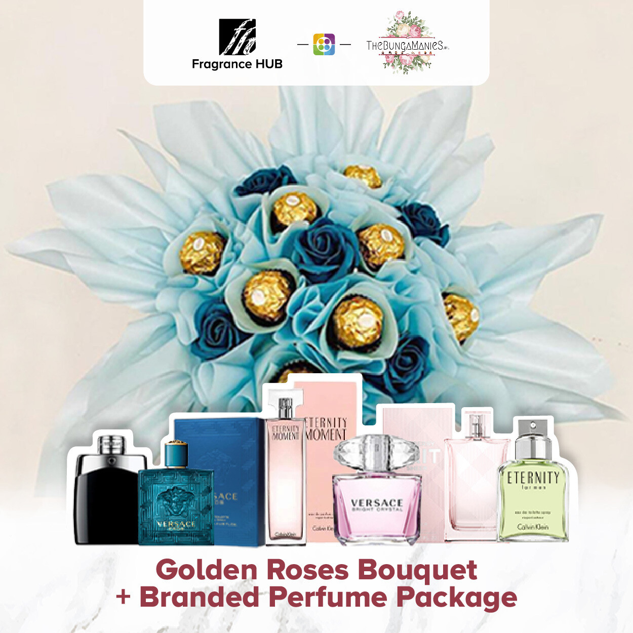 Golden Roses Bouquet + Fragrance Hub Branded Perfume (By: The Bunga Manies from Bintulu)
