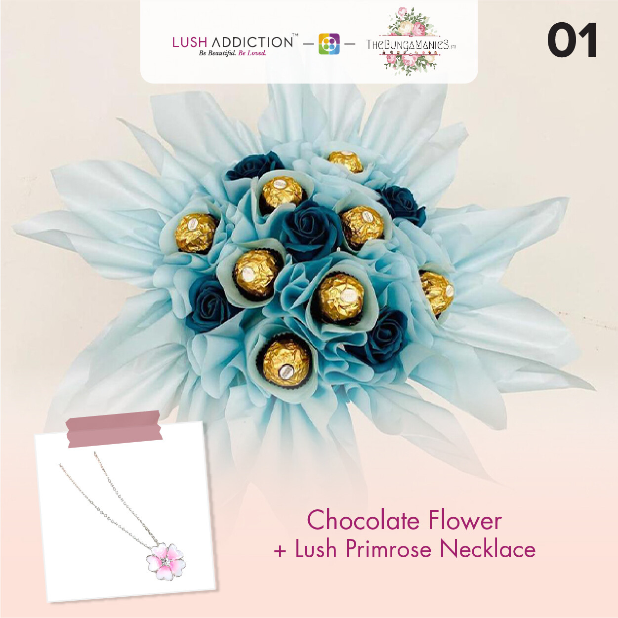 Golden Roses Bouquet + Lush Necklace (By: The Bunga Manies from Bintulu)
