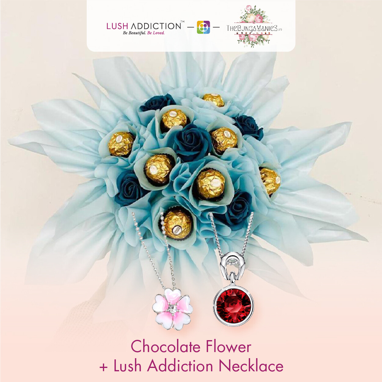 Golden Roses Bouquet + Lush Necklace (By: The Bunga Manies from Bintulu)