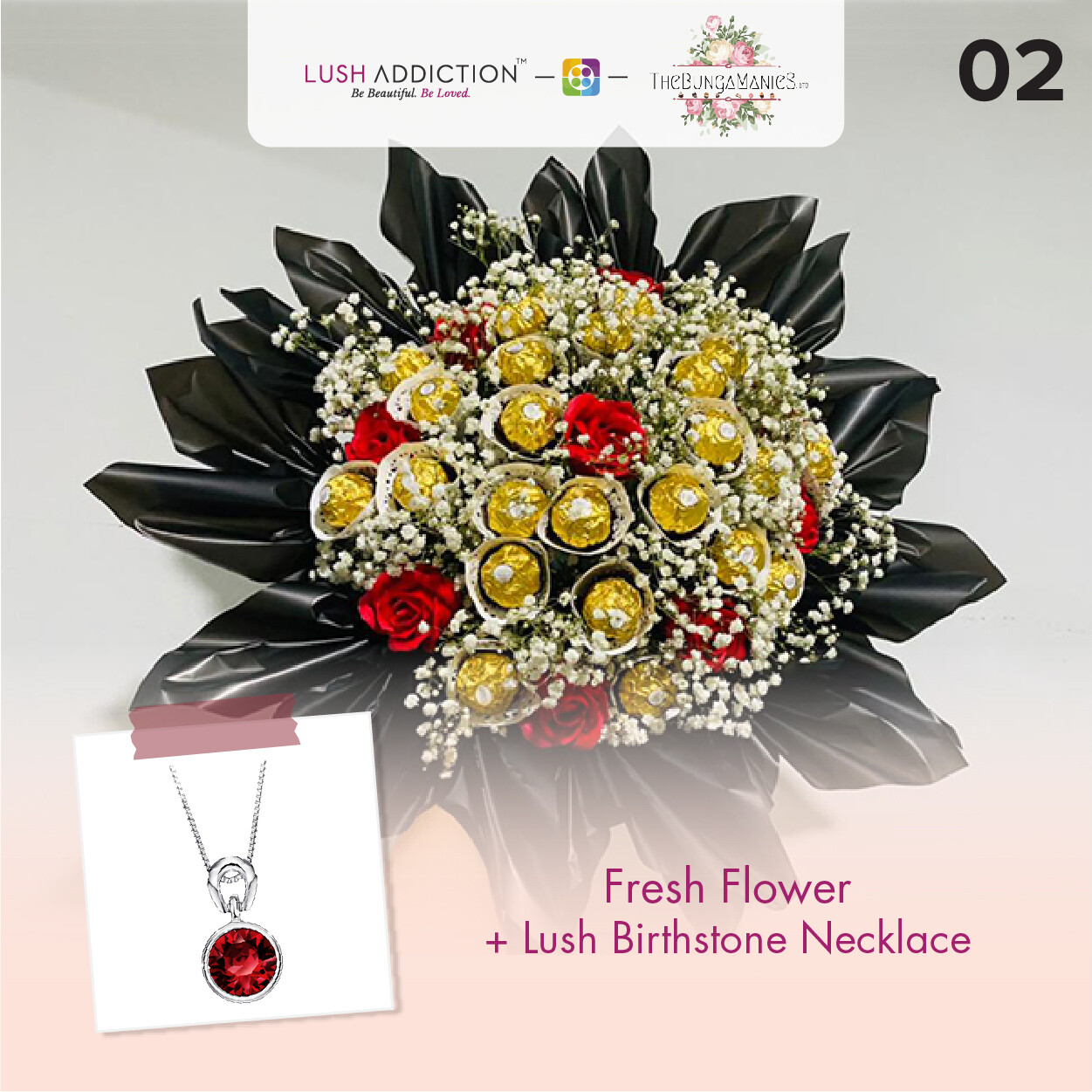 Million Romance Bouquet + Lush Addiction Necklace (By: The Bunga Manies from Bintulu)
