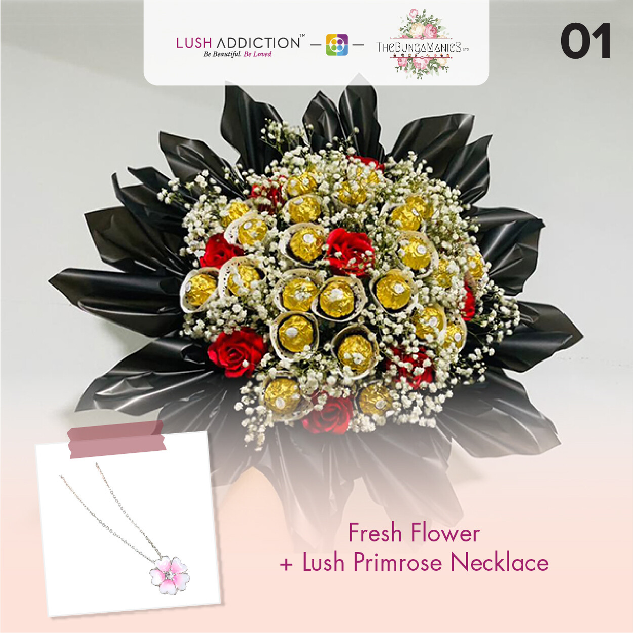 Million Romance Bouquet + Lush Addiction Necklace (By: The Bunga Manies from Bintulu)