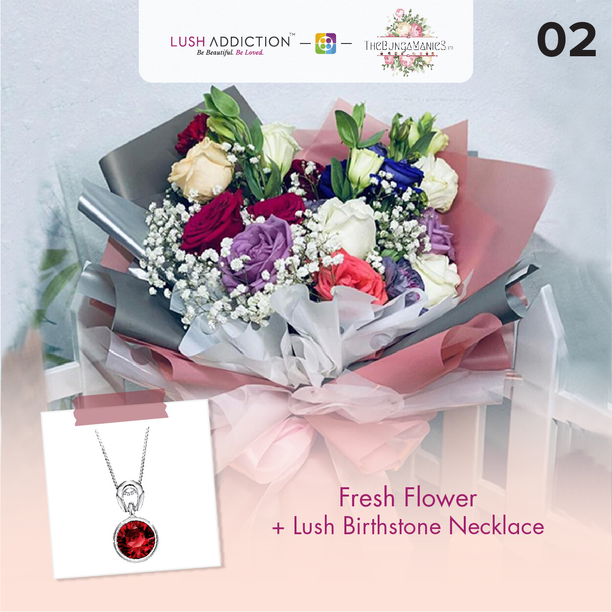 Peach Perfection Fresh Flowers Bouquet + Lush Addiction Necklace (By: The Bunga Manies from Bintulu)