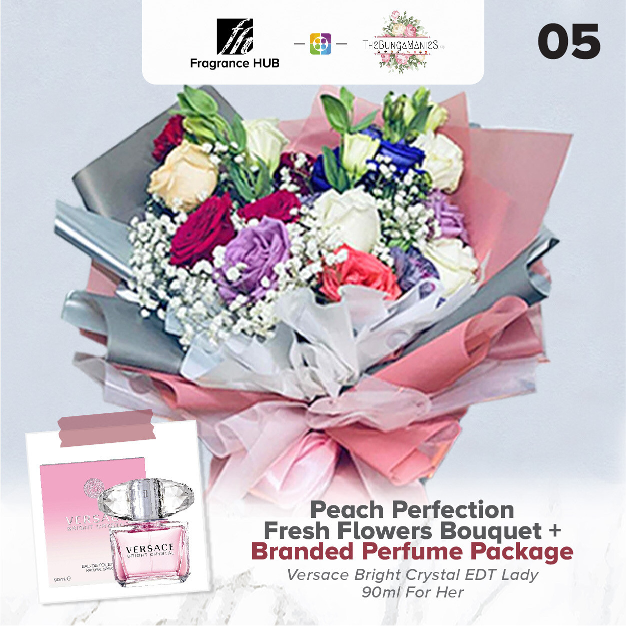 Peach Perfection Fresh Flowers Bouquet + Fragrance Hub Branded Perfume (By: The Bunga Manies from Bintulu)