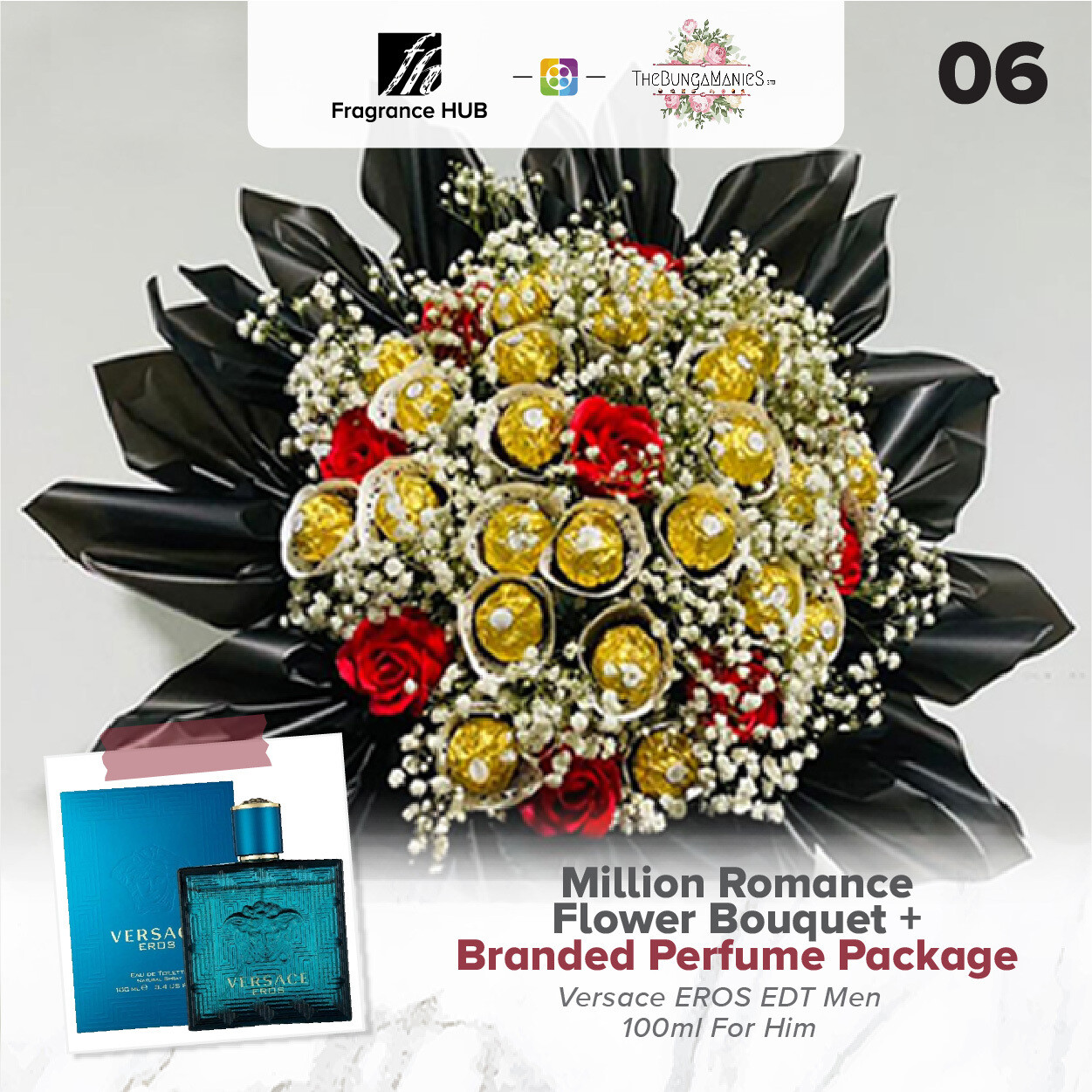Million Romance Bouquet + Fragrance Hub Branded Perfume (By: The Bunga Manies from Bintulu)
