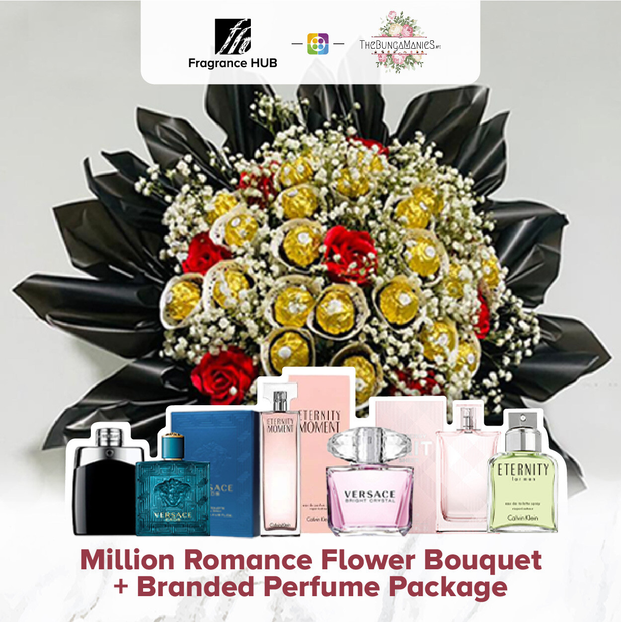 Million Romance Bouquet + Fragrance Hub Branded Perfume (By: The Bunga Manies from Bintulu)