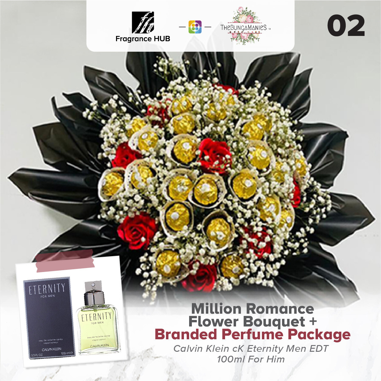 Million Romance Bouquet + Fragrance Hub Branded Perfume (By: The Bunga Manies from Bintulu)