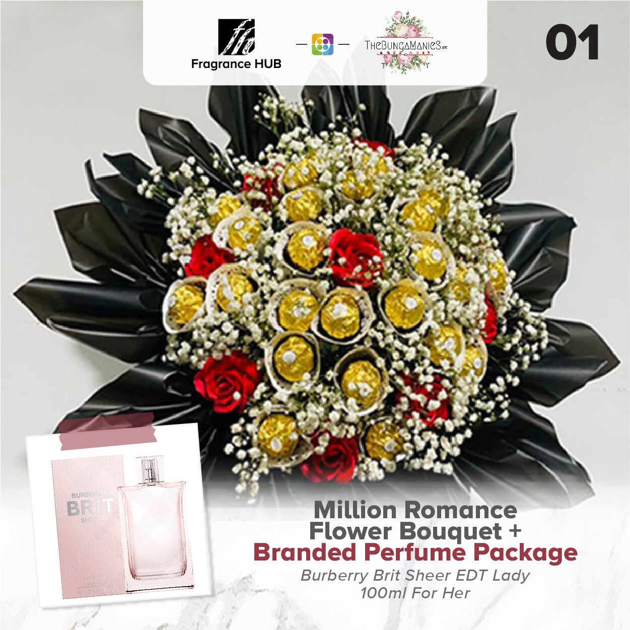 Million Romance Bouquet + Fragrance Hub Branded Perfume (By: The Bunga Manies from Bintulu)