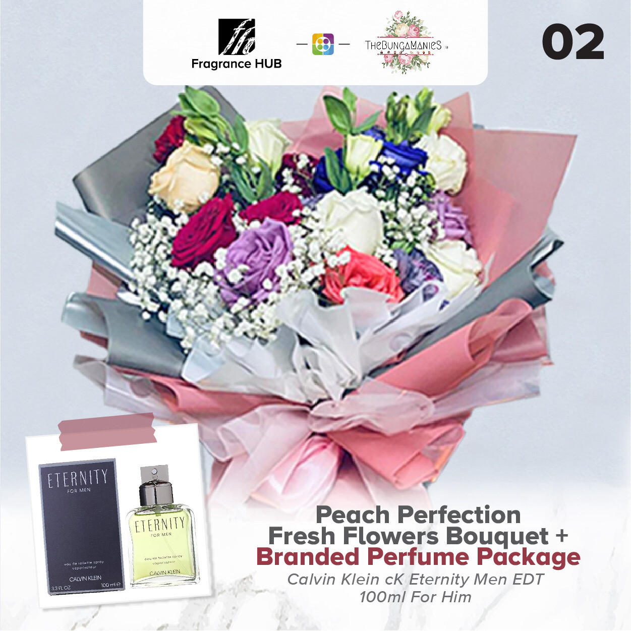Peach Perfection Fresh Flowers Bouquet + Fragrance Hub Branded Perfume (By: The Bunga Manies from Bintulu)