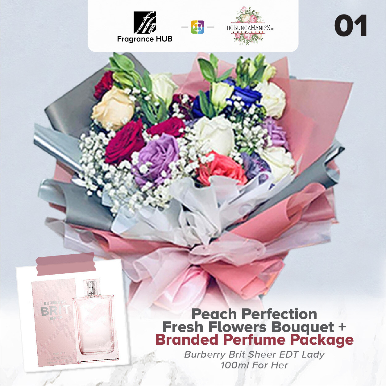 Peach Perfection Fresh Flowers Bouquet + Fragrance Hub Branded Perfume (By: The Bunga Manies from Bintulu)