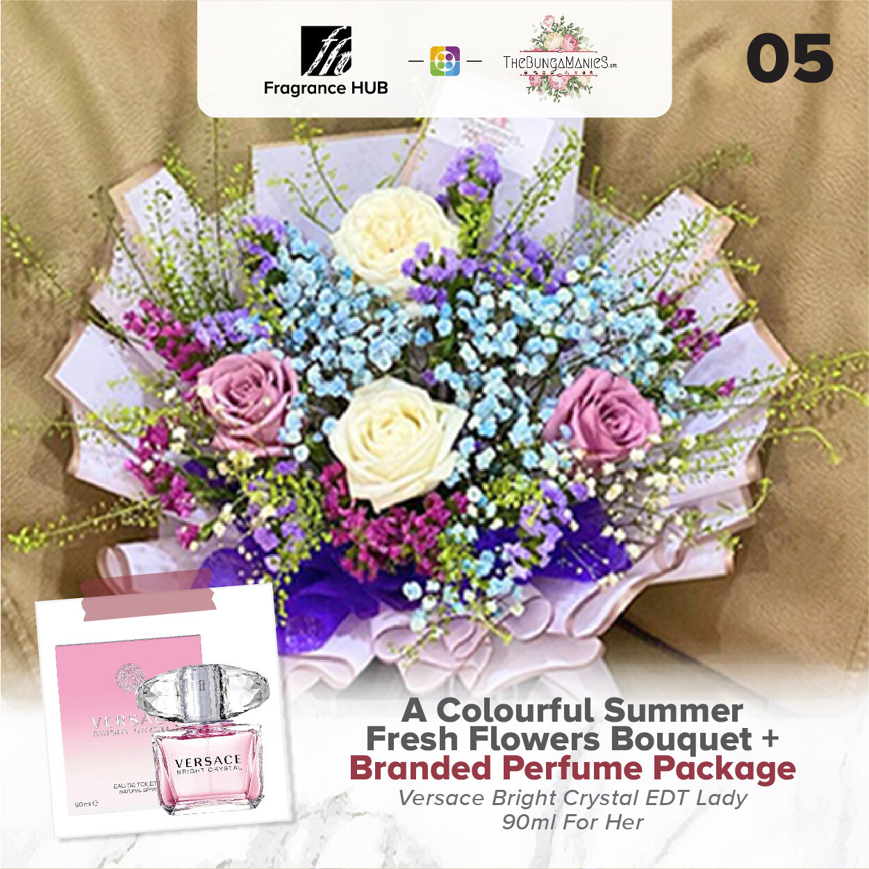A Colourful Summer Fresh Flowers Bouquet + Fragrance Hub Branded Perfume (By: The Bunga Manies from Bintulu)