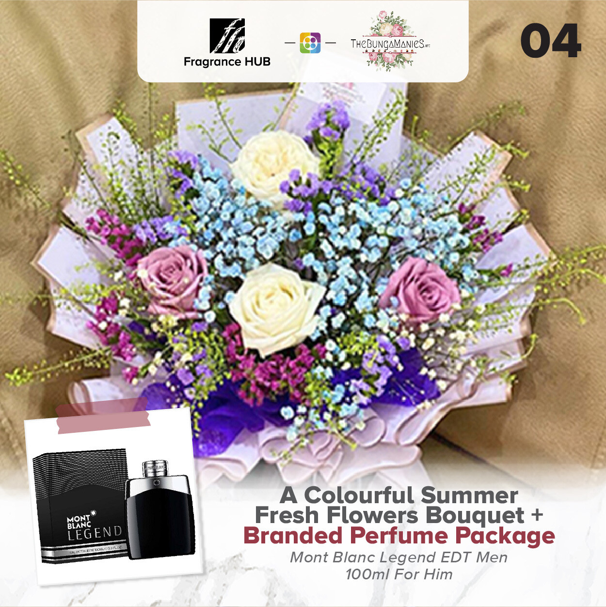 A Colourful Summer Fresh Flowers Bouquet + Fragrance Hub Branded Perfume (By: The Bunga Manies from Bintulu)