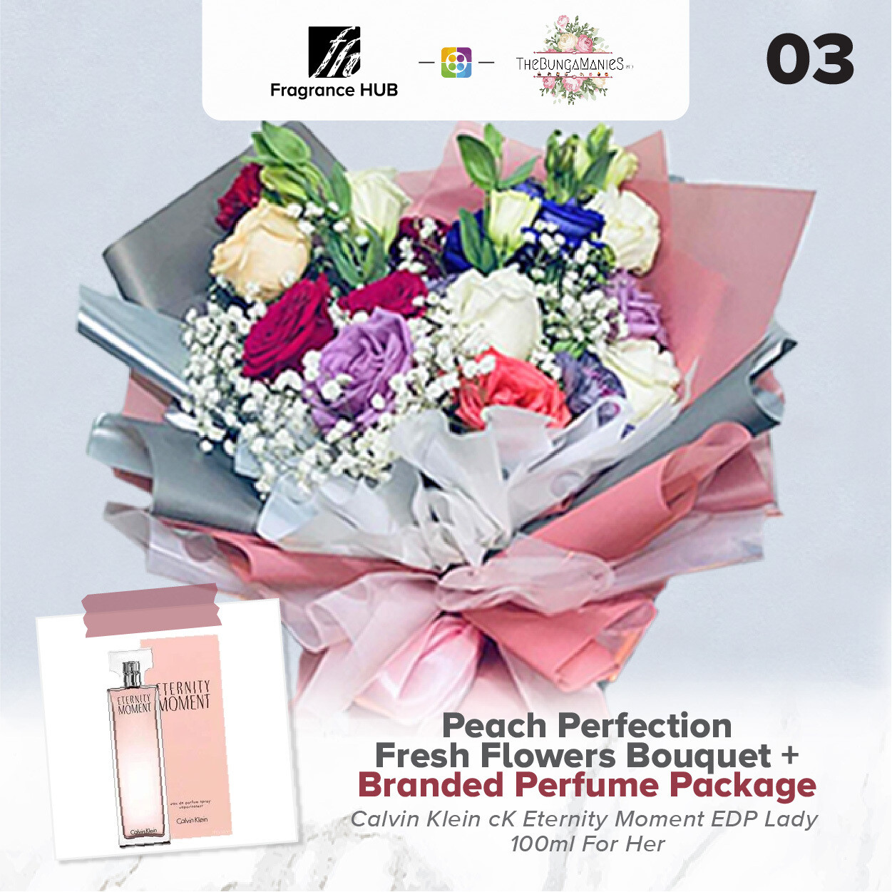 Peach Perfection Fresh Flowers Bouquet + Fragrance Hub Branded Perfume (By: The Bunga Manies from Bintulu)