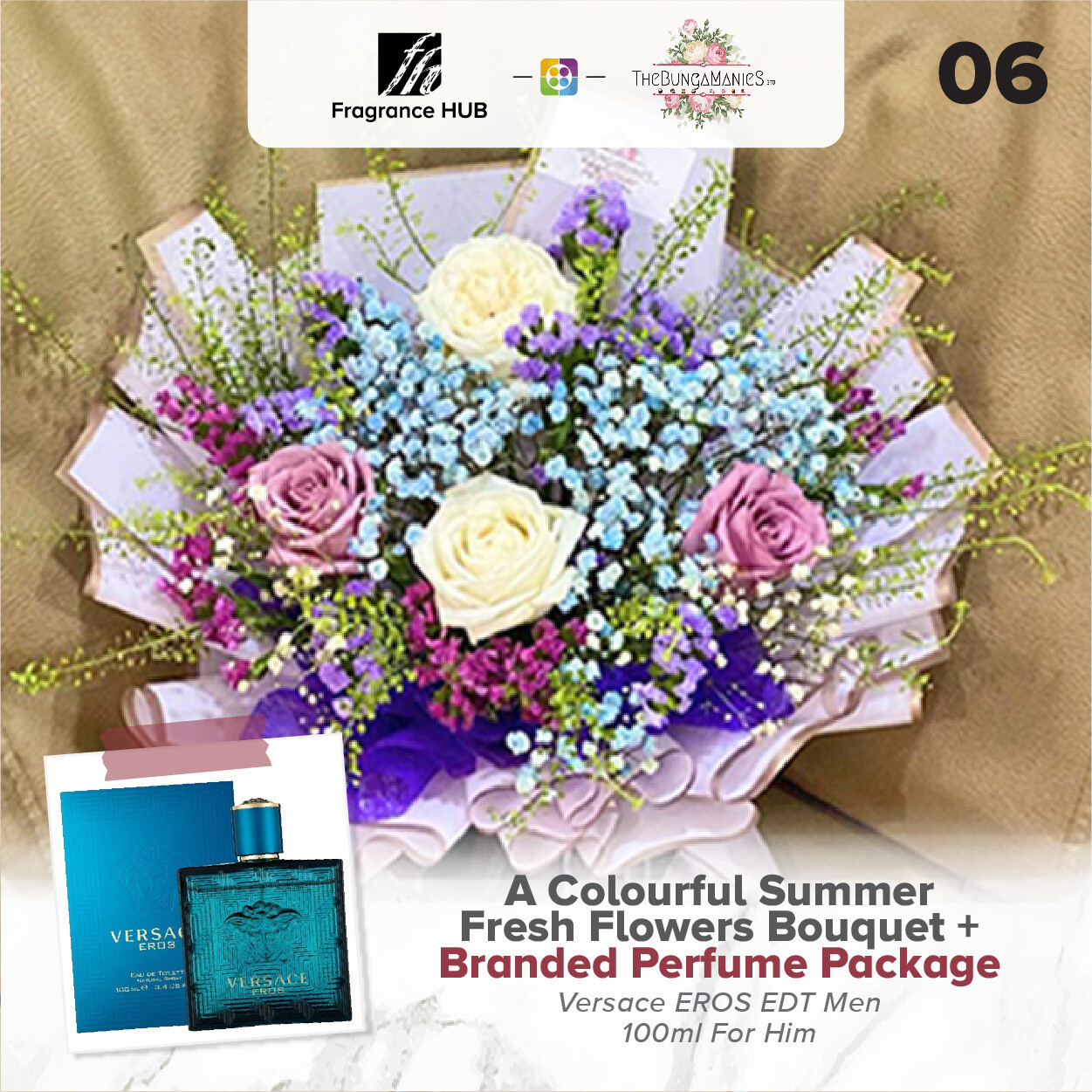 A Colourful Summer Fresh Flowers Bouquet + Fragrance Hub Branded Perfume (By: The Bunga Manies from Bintulu)