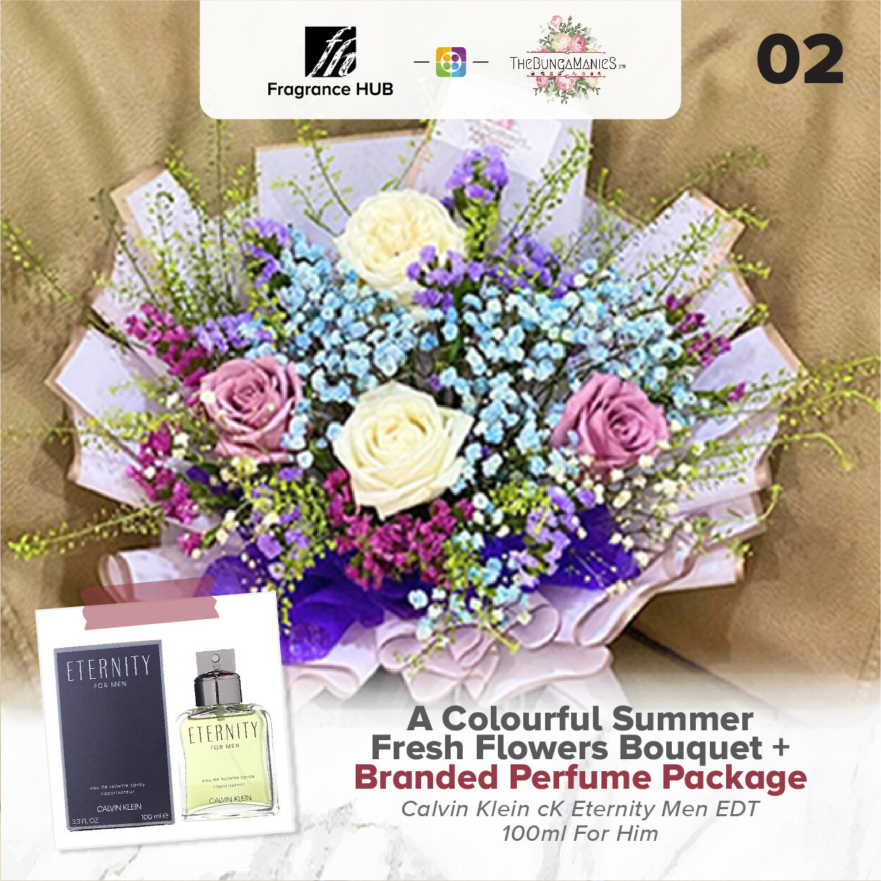 A Colourful Summer Fresh Flowers Bouquet + Fragrance Hub Branded Perfume (By: The Bunga Manies from Bintulu)
