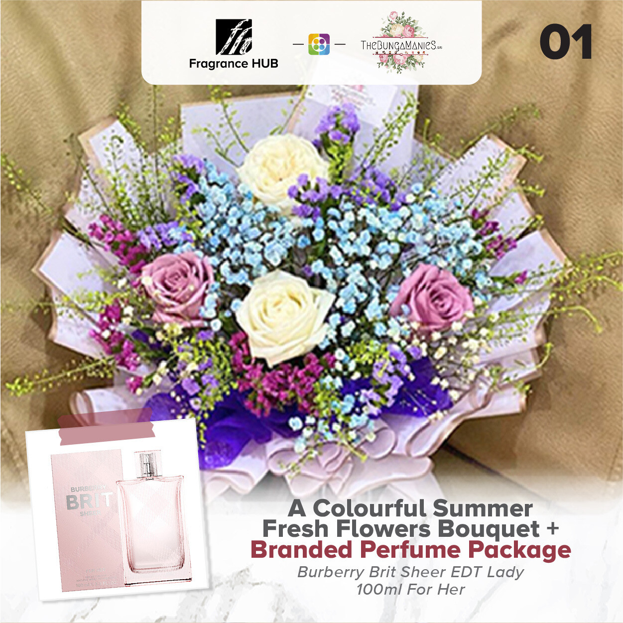 A Colourful Summer Fresh Flowers Bouquet + Fragrance Hub Branded Perfume (By: The Bunga Manies from Bintulu)