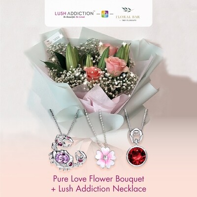 Pure Love Flowers Bouquet + Lush Addiction Necklace (By: Floral Bar By The Florestry from JB)