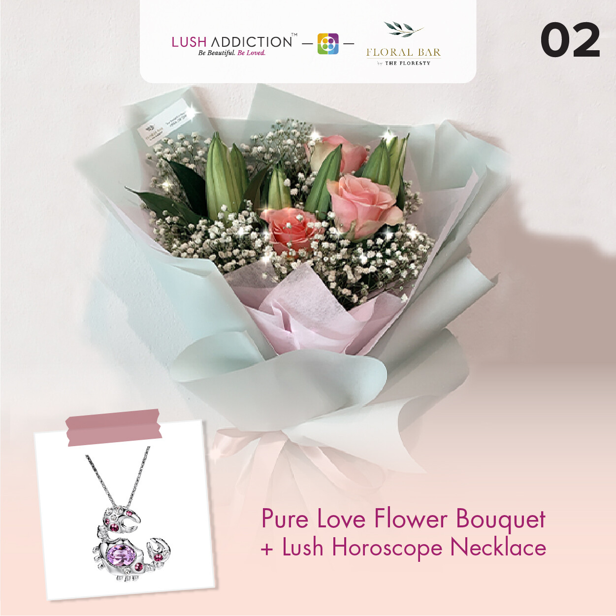 Pure Love Flowers Bouquet + Lush Addiction Necklace (By: Floral Bar By The Florestry from JB)