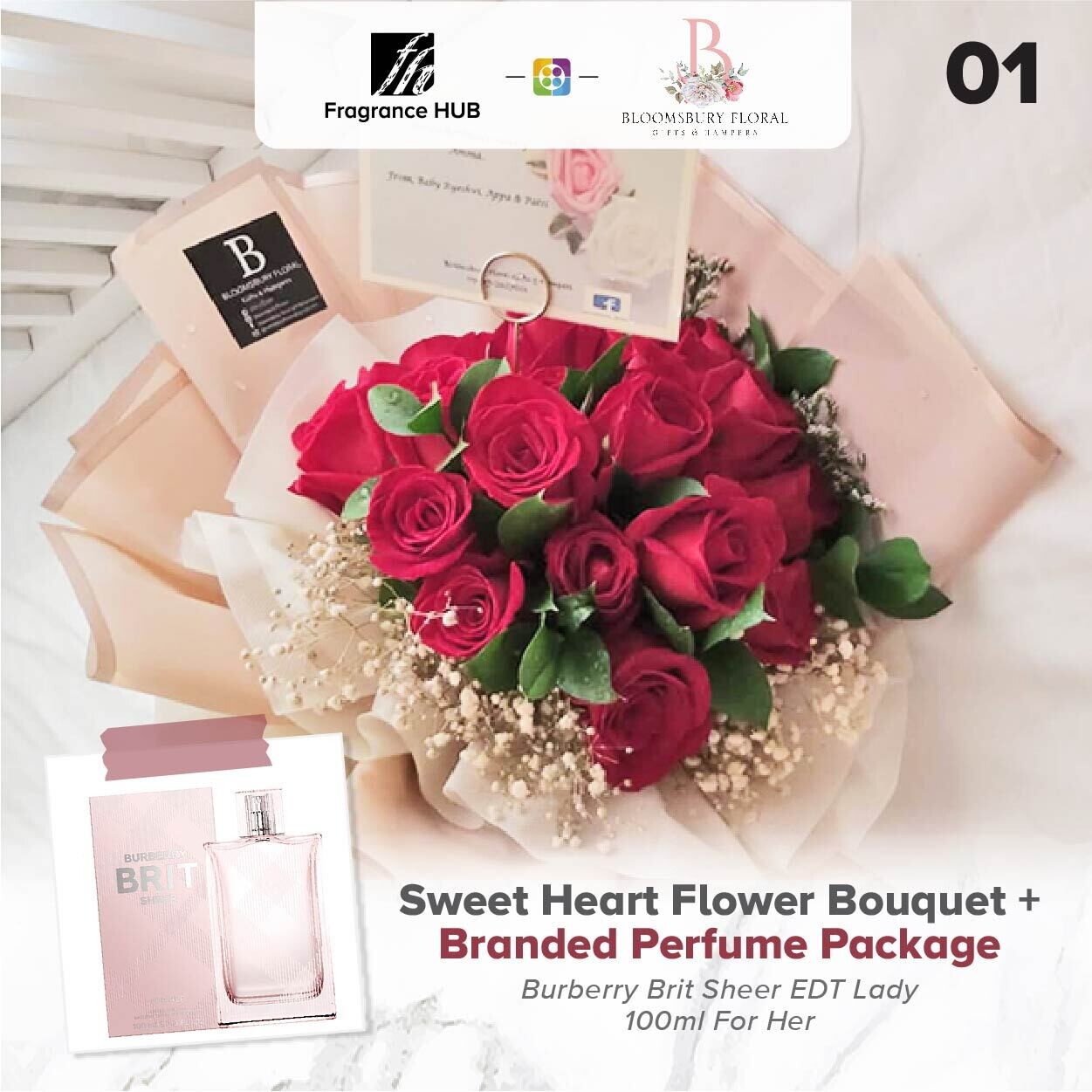 Sweet Heart Flower Bouquet + Fragrance Hub Branded Perfume (By: Bloomsbury from Puchong)
