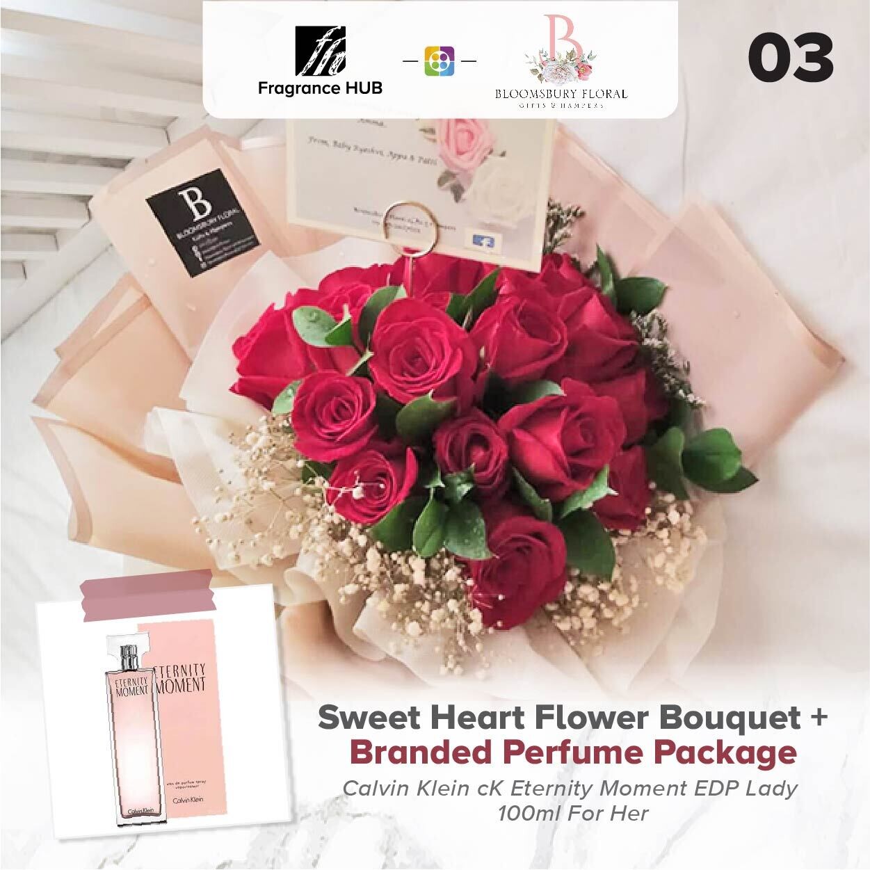 Sweet Heart Flower Bouquet + Fragrance Hub Branded Perfume (By: Bloomsbury from Puchong)