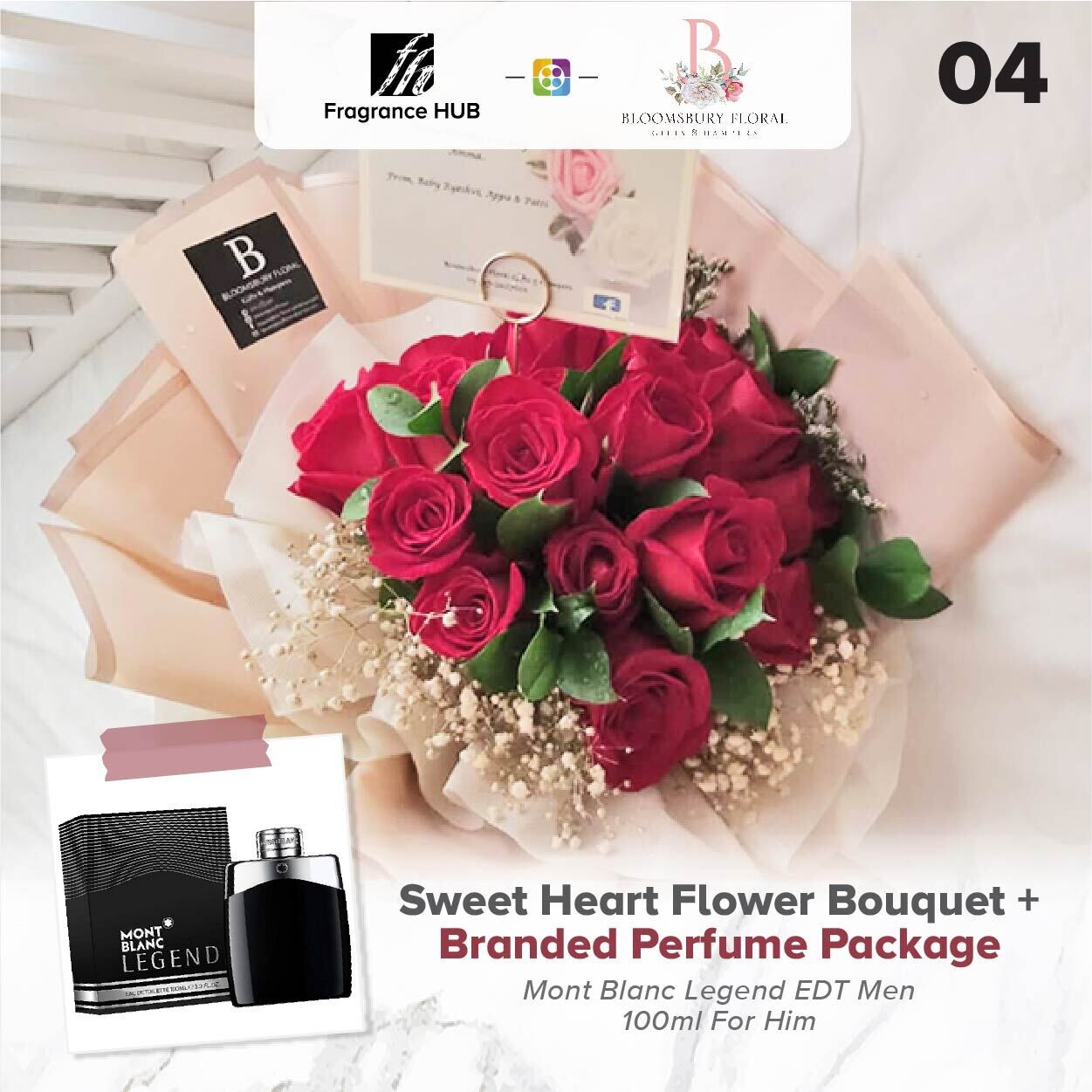 Sweet Heart Flower Bouquet + Fragrance Hub Branded Perfume (By: Bloomsbury from Puchong)