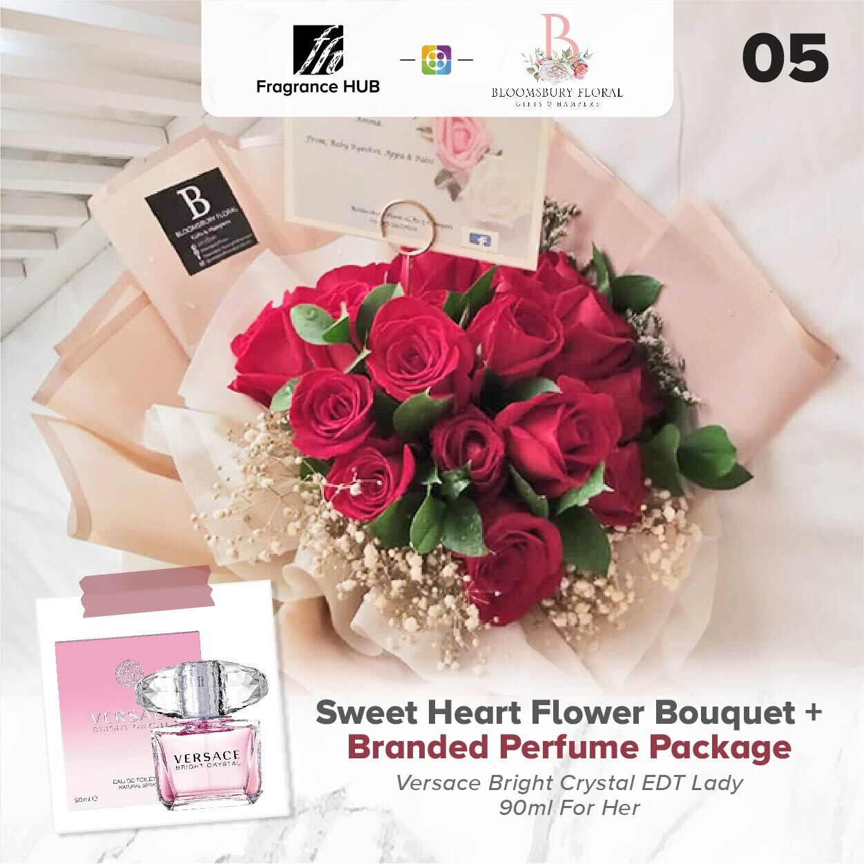 Sweet Heart Flower Bouquet + Fragrance Hub Branded Perfume (By: Bloomsbury from Puchong)